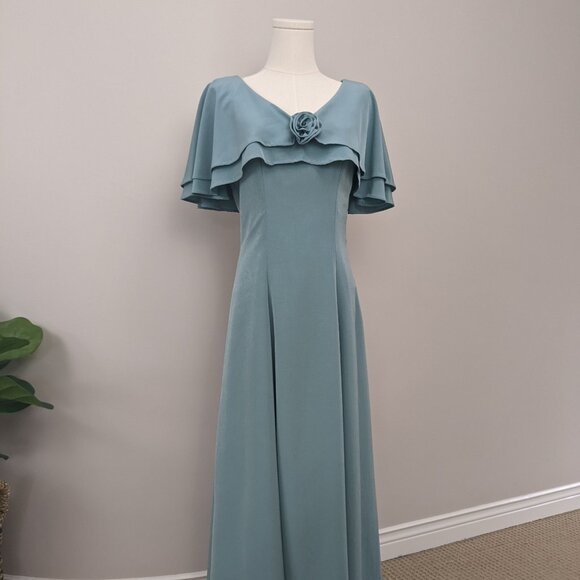 Vintage Sage Green Floor Length Dress with Draped Sleeves – Size 6/8 - Picture 1 of 6